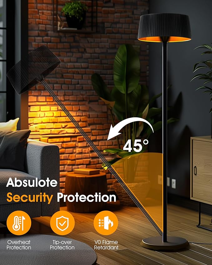 Electric Outdoor Heater for Patio, 1500W Infrared Heater for Indoor & Outdoor, IP55 Waterproof, Fast Heating, Tip-Over Protection, Perfect for Garden, Balcony, Garage (black, freestanding)