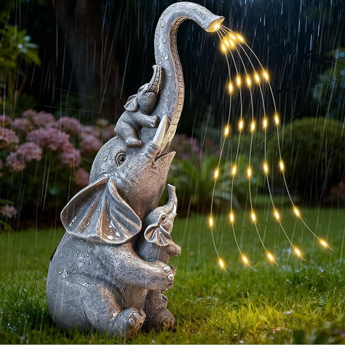 Solar Garden Outdoor Statue with 35 LED Lights, Elephant Figurine for Patio, Balcony, Courtyard, Lawn Ornaments, Unique Valentine's Day Birthday Gift for Women, Mom, Grandma, Elderly