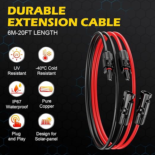 20Ft Solar Cable Solar ExtensionCable,10AWG Solar Panel Extension Cable with Female and Male Connectors,Waterproof Solar ExtensionCable Kit (Red and Black). - Image 2