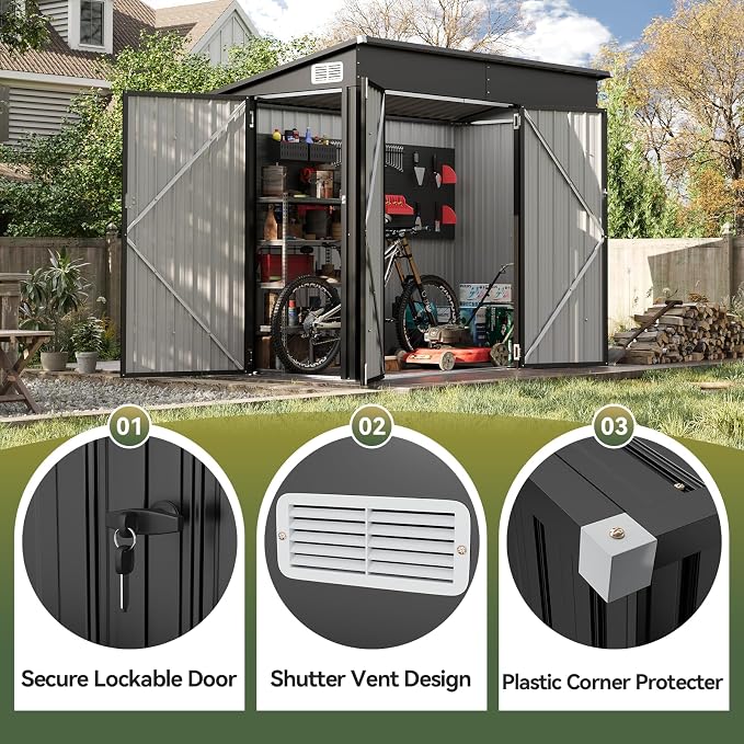 Outdoor Storage Shed, Metal Garden Tool Shed with Sloping Roof & Lockable Door for Patio Lawn Backyard (Brown, 10x8FT) - Image 4