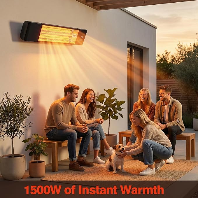 Infrared Electric Patio Heater,Outdoor Electric Patio Heater, Hanging Mounted and Ceiling Mounted Heater for Patio, Garage, Backyard, 1500W, Black