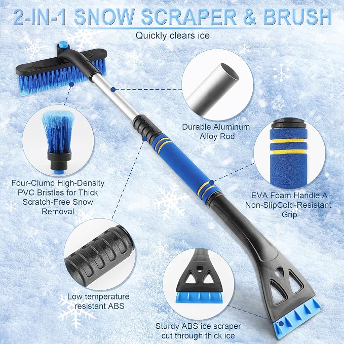 LivTee 32" Extendable Ice Scraper & Snow Brush for Car Windshield, 360?? Rotating Snow Removal Tool for Cars, Trucks & SUVs, Automotive Winter Essentials & Car Accessories for Men, Blue - Image 4