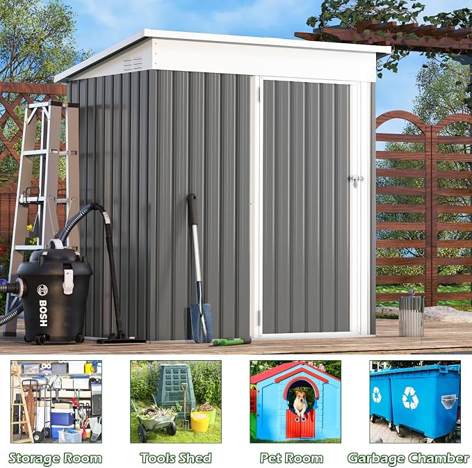 AECOJOY 5' x 3' Outdoor Storage Shed, Small Metal Sheds & Outdoor Storage Clearance with Lockable Door, Utility and Tool Storage Garden Shed for Backyard, Patio, Outside use in Dark Grey - Image 2