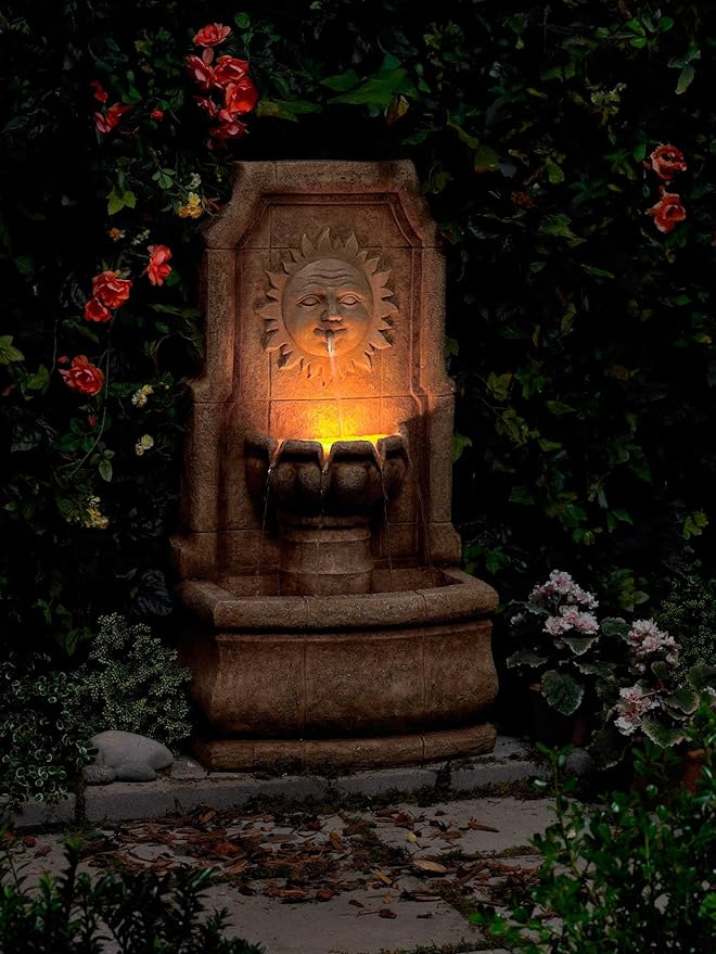 Sun Villa 37" High Large Italian Outdoor Decor Faux Stone Floor Fountain with Light LED Standing Waterfall Tiered Cascading Water Feature for Outside Garden Patio Yard Backyard Porch - John Timberland
