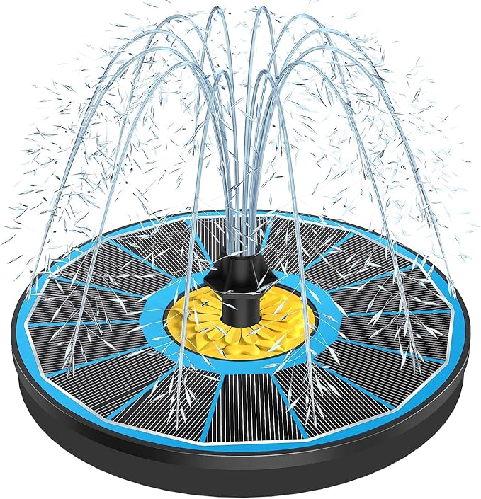 Yzert Solar Fountain for Bird Bath, 3.5W Upgraded Solar Bird Bath Fountain with 4 Fixed Pipes 7 Nozzles No Battery, Solar Fountain Pump for Bird Bath Small Ponds Pool Outdoor(Blue)