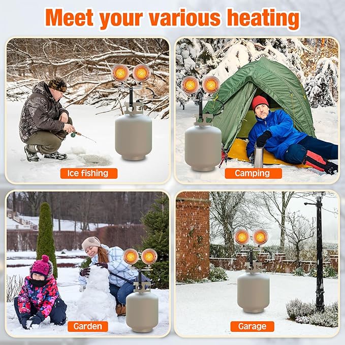 Honoson 30,000 BTU Propane Tank Top Heater with Double Head Portable Outdoor Heaters with Gauge Leak Detector Tank Top Heat Safety Shut-off Valve LP Gas for Camping Patio Garage Porch