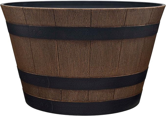 Southern Patio 22.25" Whiskey Barrel Outdoor Planter with 3 Bands, Drainage Hole & Plug, 59 qt. Capacity