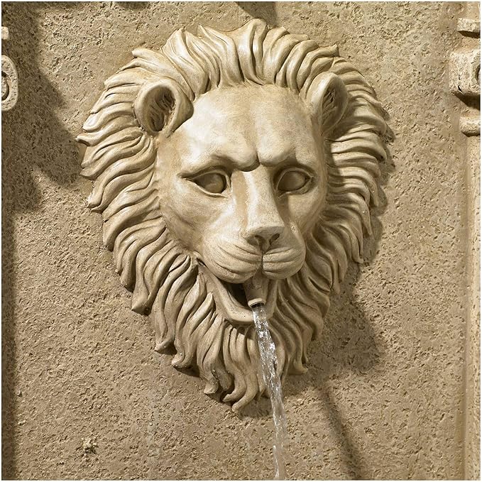 Royal Lion Face 31" High Large Italian Indoor Outdoor Decor Sand Stone Wall Fountain Basin Statue Water Feature for Outside Garden Patio Yard Backyard Porch Deck Relaxation - John Timberland