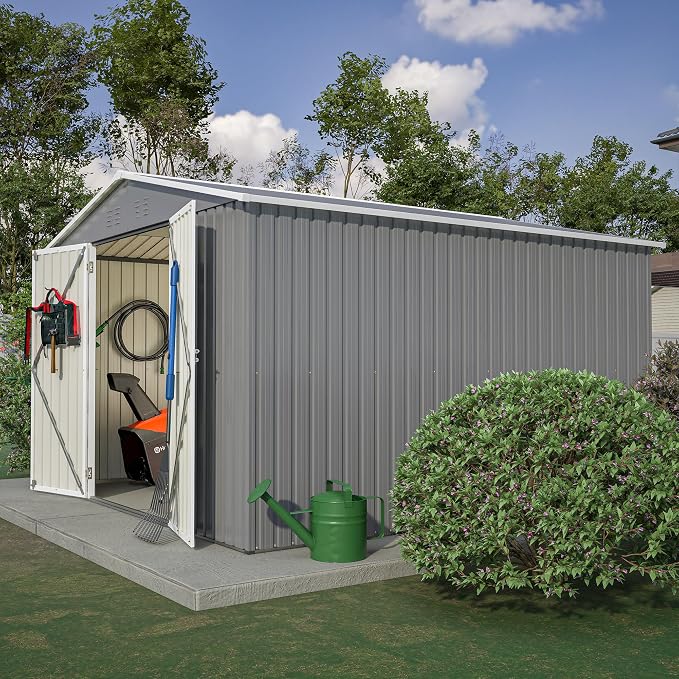 YOPTO 10×10 FT Outdoor Storage Shed,Metal Aluminum Waterproof Tool Sheds with Doors and Vents,Heavy-Duty Sheds Unit W/Lock and Key,for Storing Bicycles,Lawnmowers,Barbeques,Gray - Image 9