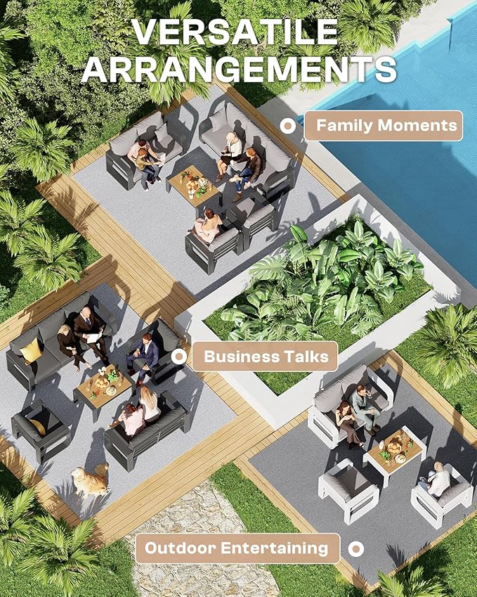 Aluminum Outdoor Patio Furniture Set, 4 Piece Oversized Patio Conversation Sets Widened Armrest & Ultra-Thick Cushions, Heavy Duty Modern Sectional Furniture for Backyard, Deck, Graphite