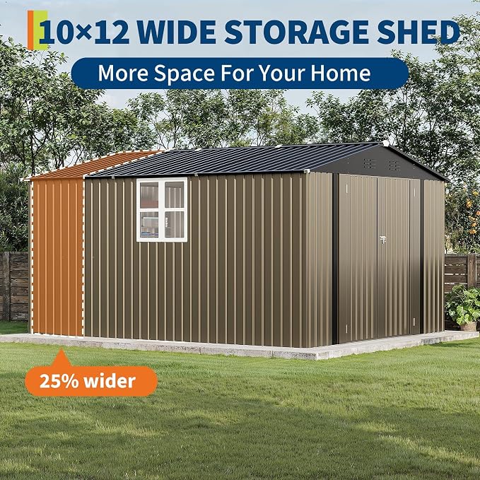 10X12 FT Storage Shed，Lockable Gable Roof Garden Shed with Grid Window, All-Weather Resistant Storage Unit for Bikes, Ladders, Patio Supplies & Garden Essentials - Image 3
