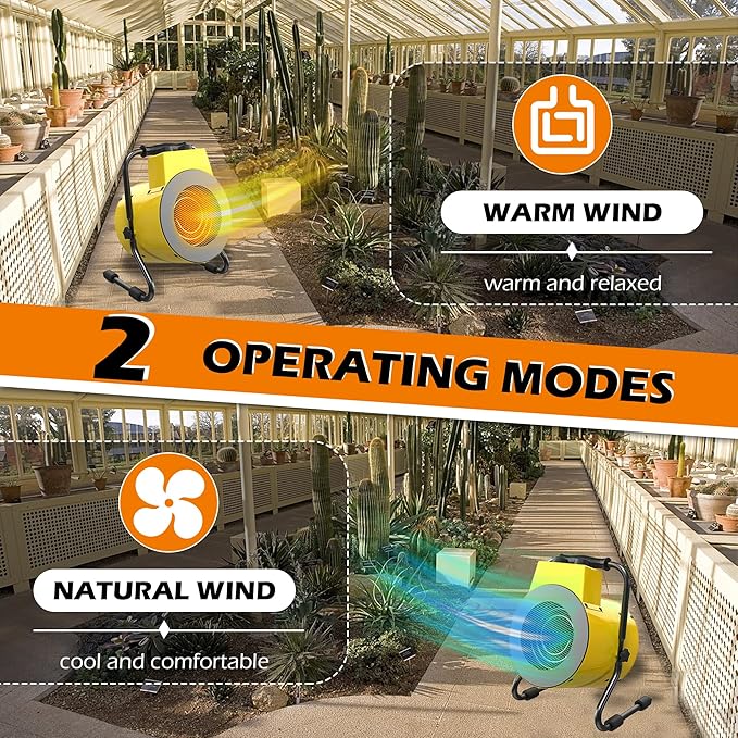 Greenhouse Heater with Digital Thermostat, Outdoor Heaters with 1500W Fast Heating, Overheat Protection, Adjustable Fan & Heater Mode, Electric Space Heater for Patio, Grow Tents, Garage
