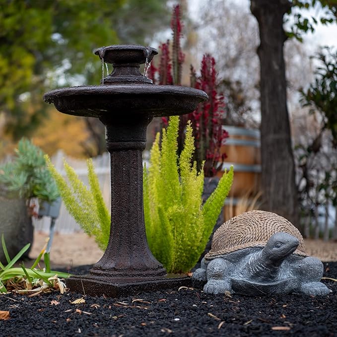 XBrand 28" Tiered Freestanding Classic Bird Bath Outdoor Water Fountain with Auto Shut-Off Pump, Brown