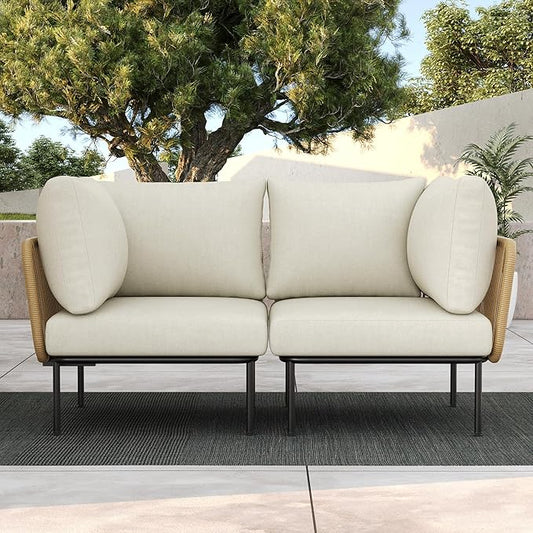 LayinSun 2 Pieces Aluminum Patio Furniture Set, Modern Modular Sectional Corner Chairs and Upgrade Thickness Cushion