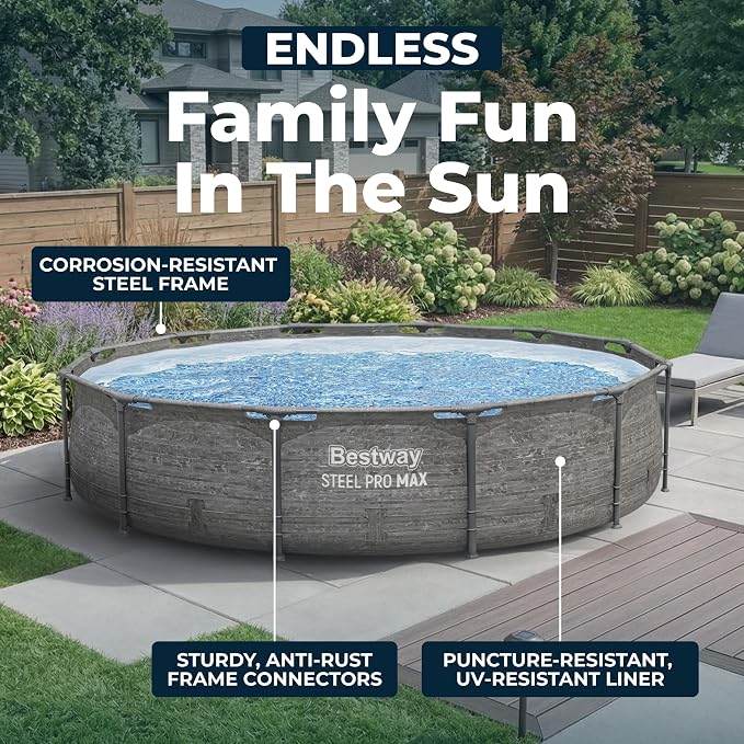 Bestway Steel Pro MAX 12' x 30" Above Ground Pool, Round Metal Frame Outdoor Swimming Pool Set with Filter Pump, Stacked Stone Print - Image 8