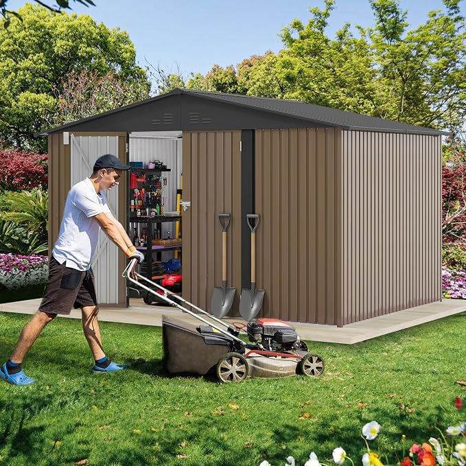DWVO 10'x8' Large Metal Outdoor Storage Shed, Heavy Duty Tool Storage Sheds for Backyard Patio Lawn - Ideal for Bicycles, Garden Tools, and Lawn Equipment, Easy-to-Assemble, Brown - Image 3