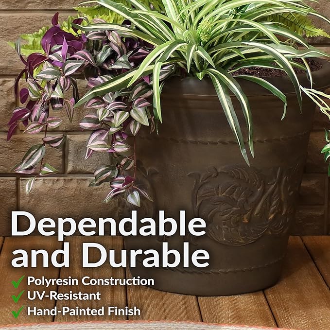 Sunnydaze 19.5-Inch Arabella Large Plastic Pot for Plants - Outdoor Double-Walled Polyresin Large Plastic Planter with Drillable Drainage Holes - Sable