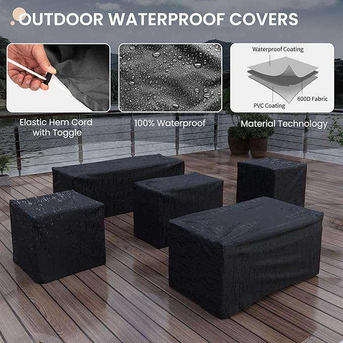 Patio Furniture Set with Fire Pit Table, 5 Pieces Outdoor Furniture Sets, Wicker Patio Conversation Sets w/Waterproof Covers for Backyard, Porch, Balcony, Poolside Dark Grey