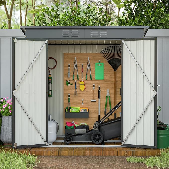 YOPTO 6x4 FT Outdoor Storage Shed,Metal Heavy-Duty Tool Shed with Hinged Door and Padlock,Waterproof Garden Shed W/Vents,All Weather,Foldable House for Garden Backyard,Lawn,Black - Image 3