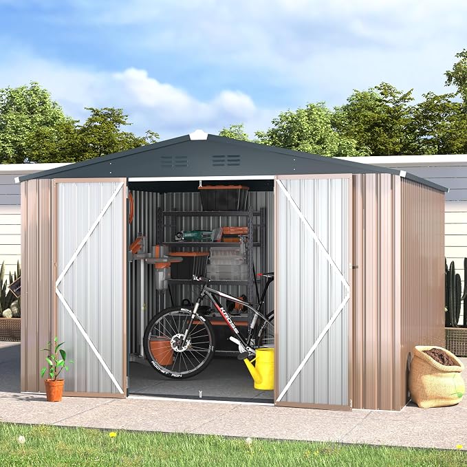 AECOJOY 10'x10' Outdoor Storage Shed, Large Metal Sheds & Outdoor Storage Clearance Steel Yard Shed with Lockable Doors, Utility and Tool Storage Garden Sheds for Barkyard, Patio and Outside Use by AECOJOY