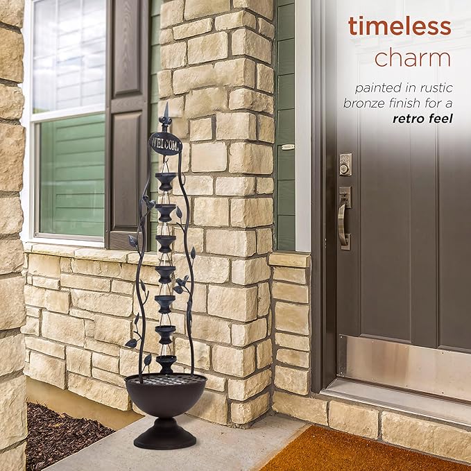 Alpine Corporation MAZ256 Indoor/Outdoor Floor Vintage Hanging 7-Cup Tiered Water Fountain, Rustic Waterfall, 41", Bronze