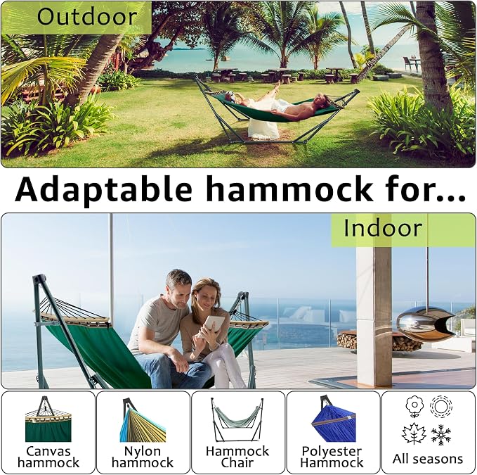 Tranquillo Sturdy Steel Hammock Stand with Premium Cotton Canvas, 600 lbs Capacity Folding, Portable Hammock Stand 30-Second Fold Unfold Spacious Design, (Canvas - Emerald Green) - Image 4