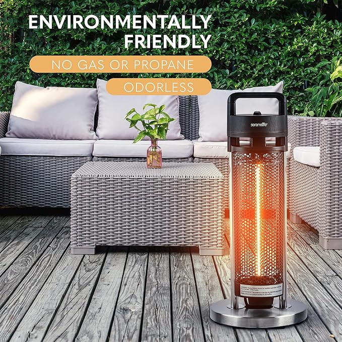 SereneLife Infrared Patio Heater, Electric Patio Heater with Remote Control, 900 W, Indoor/Outdoor Heaters for Patio, Restaurant, Backyard, Garage, Decks (Silver) (Renewed)