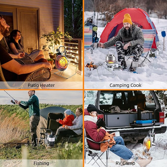 Multi-Purpose Portable Heater, 18,000 BTU Outdoor Heater with 8.8 ft Hose and USB Rechargeable Lighter for Patio, Camping, Hunting, and Fishing