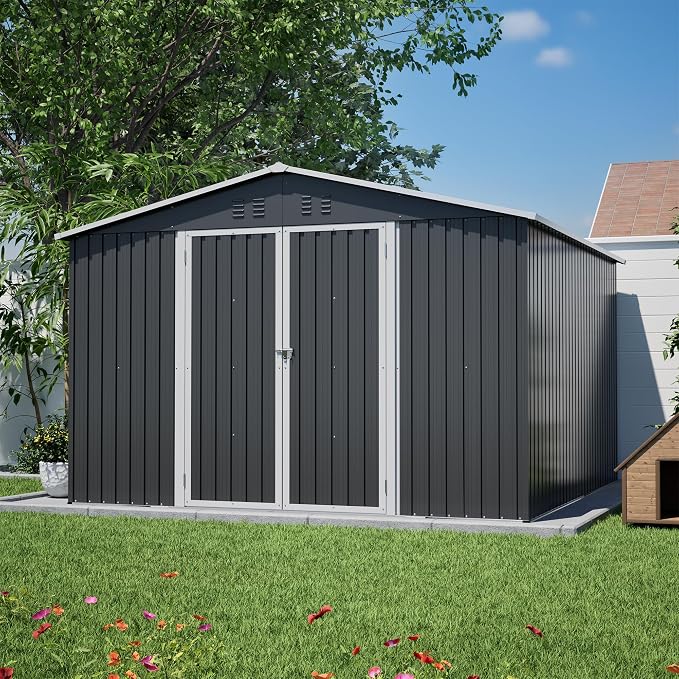 YOPTO 10x10 FT Outdoor Storage Shed,Large Metal Tool Sheds with Updated Frame Structure and Lockable Doors, Garden Shed for Backyard Patio Lawn, Black - Image 12