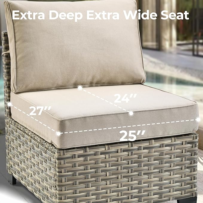 HOOOWOOO Outdoor Sectional Patio Furniture Set,9 Pieces Wicker Conversation Sets L Shaped Couch,Extra Deep Out Door Sofa Outside Furniture with Rocking Chairs,Beige