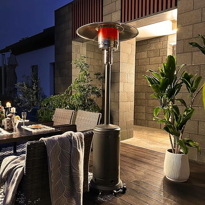 Nuu Garden Propane Outdoor Patio Heater with 304 Stainless Steel Burner and Aluminum Reflector, Powder-Coated Outdoor Heater with Wheels, Anti-Tilt Safety Shut-Off, ETL Certified, Sparkling Gray