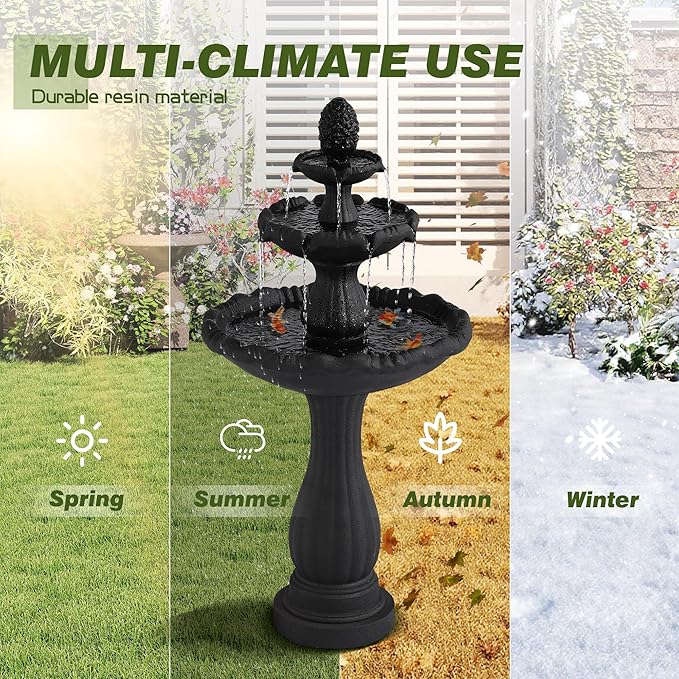 Italian Outdoor Water Fountains - 47.4'H Garden Fountains and Waterfalls Outside, Large Cascading Indoor Floor-Standing Resin Bubbler Fountain Features W/Pump for Patio and Yard Decor (Black)