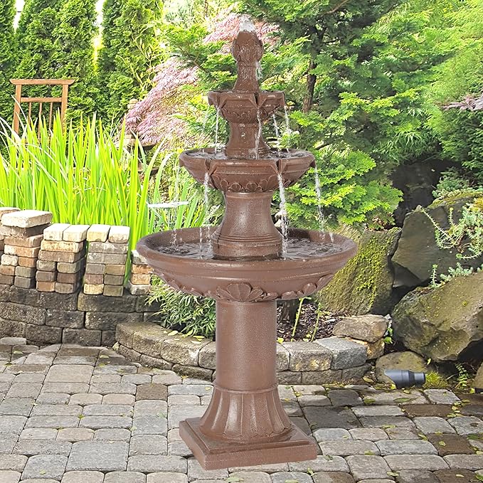 Italian Outdoor Water Fountains Garden Decor - 48.4''H Fountains and Waterfalls Outside, Large Cascading Indoor Floor-Standing Resin Bubbler Fountain Features W/Pump for Patio and Yard