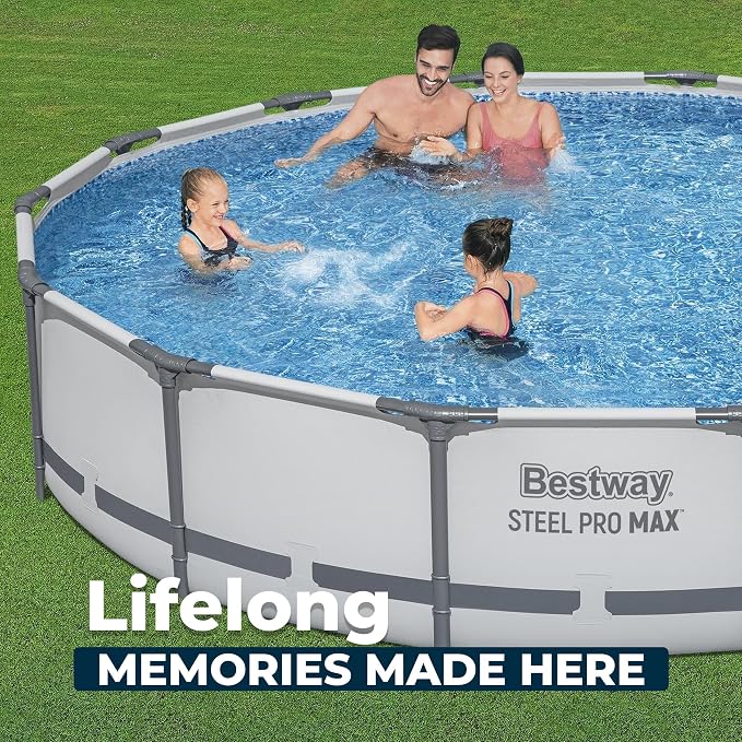 Bestway Steel Pro MAX 14' x 33" Round Above Ground Swimming Pool Set, 530 GPH Filter Pump, Tritech Puncture Resistant Liner, ClickConnect Steel Frame, Gray - Image 8