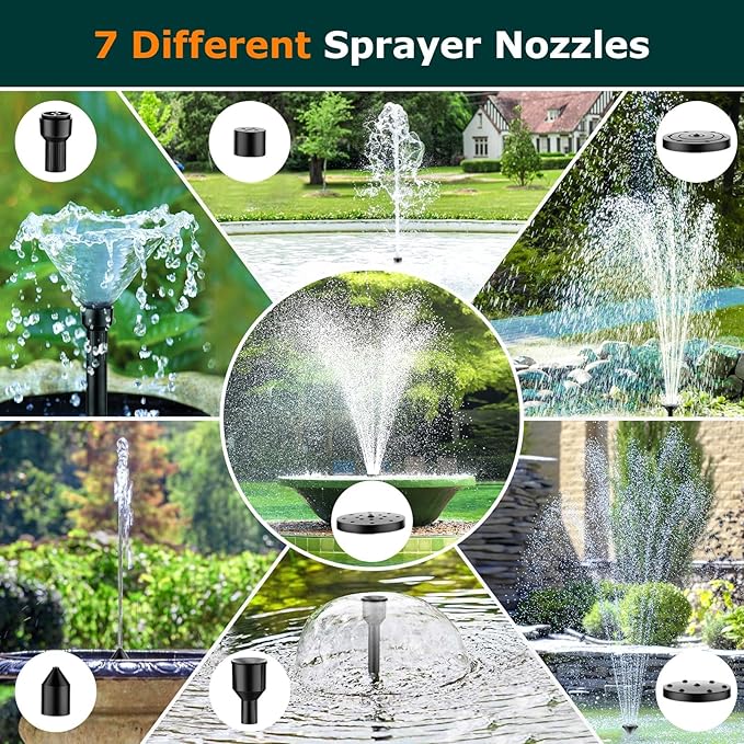 POPOSOAP Solar Fountain Pump, 20W Solar Powered Water Pump with 6.6FT Water Pipe, 320GPH Solar Pond Pump for Pond, Fish Tank, Yard and Wildlife Garden