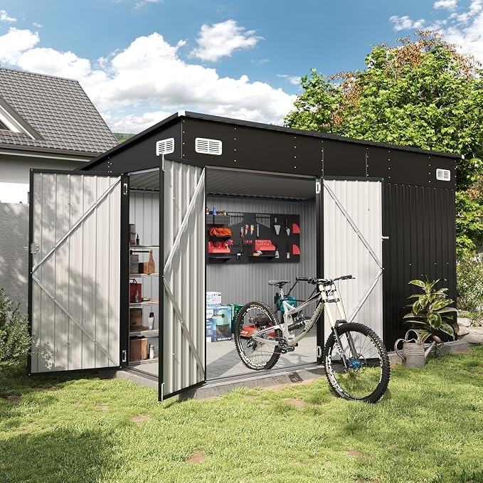 Aoxun 12' x 7.3' Shed 441 CU.FT Outdoor Waterproof Storage Shed with Triple Lockable Door Garden Metal Tool Shed for Outside (Black) by Aoxun