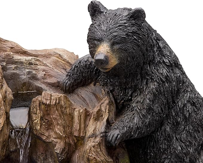 Alpine Corporation GXT252 24" Outdoor Floor Bears Climbing Fountain with LED Lights, Playful Bears Garden Water Feature, Cascading Waterfall for Backyard & Patio Décor, Brown/Black