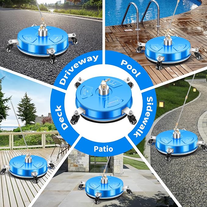 14" Pressure Washer Surface Cleaner with 4 Wheels - Coated Blue Stainless Steel Surface Cleaner for Pressure Washer Attachment for Concrete, Driveway, Patio, Sidewalk, Deck and Driveways - PWS14B - Image 7