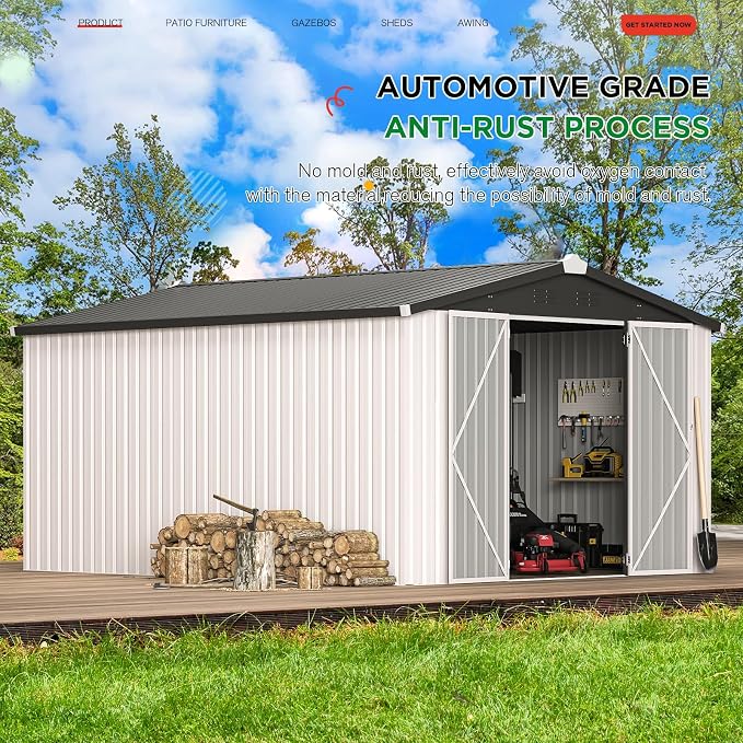 AECOJOY 10' x 14' Outdoor Storage Shed, 14x10 Large Metal Sheds & Outdoor Storage Clearance with Lockable Doors, Utility and Tool Storage Garden Shed for Backyard, Patio and Outside use - Image 3