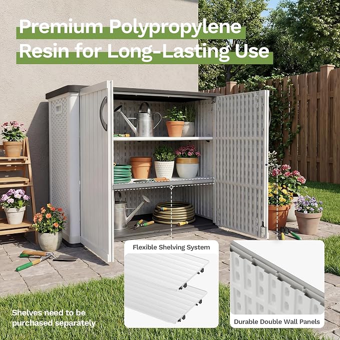 Patiowell 26 Cu.ft Plastic Outdoor Storage Cabinet, Lockable Waterproof Horizotal Storage Shed, Tool Box for Patio, Garden Tools, Garbage Cans, Pool Supplies, Easy Assembly, White(Not Include Shelves) - Image 6