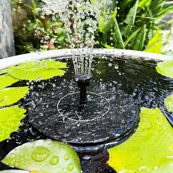 Solar Bird Bath Fountain,1.4W Solar Fountain Pump with 6 Nozzles, Free Standing Floating Solar Powered Water Fountains Pump for Bird Bath, Garden, Pond, Outdoor Decoration