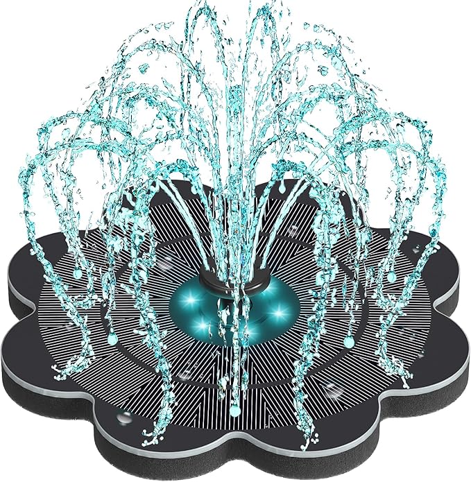 Yzert Solar Fountain with 2000 mAh Battery&Colorful LED Lights Flower Shape, 3.5W Solar Power Water Fountain Pump for Bird Bath, Outdoor, Garden, Pool, Pond,Hummingbirds