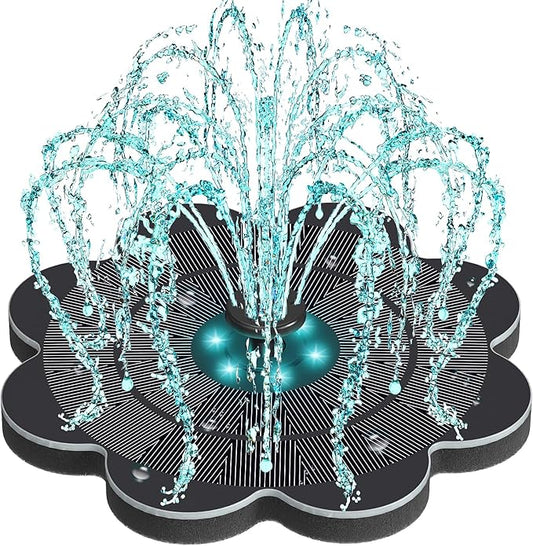 Yzert Solar Fountain with 2000 mAh Battery&Colorful LED Lights Flower Shape, 3.5W Solar Power Water Fountain Pump for Bird Bath, Outdoor, Garden, Pool, Pond,Hummingbirds