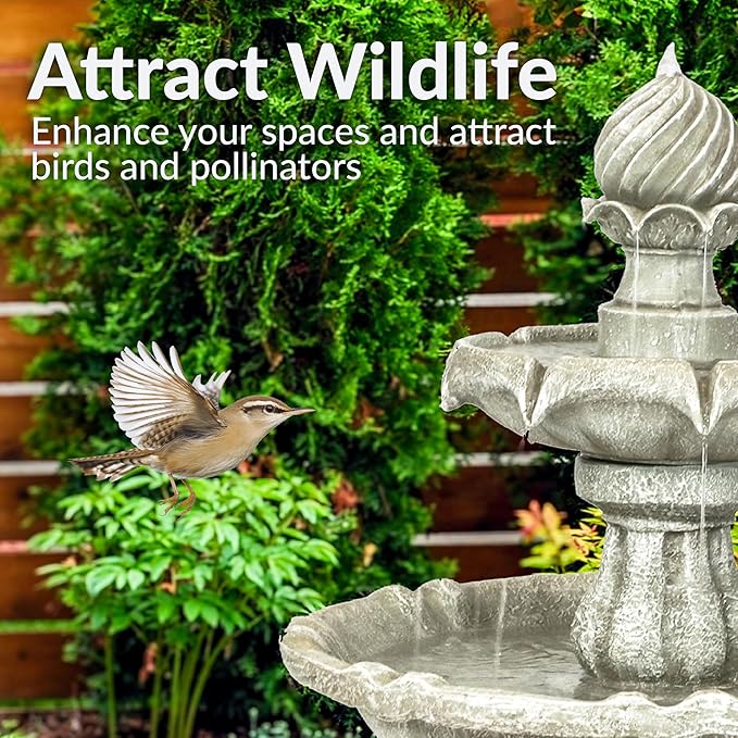 Sunnydaze 35" Solar 2-Tier Outdoor Water Fountain - Outdoor Water Fountain with Battery Backup and Pump - White