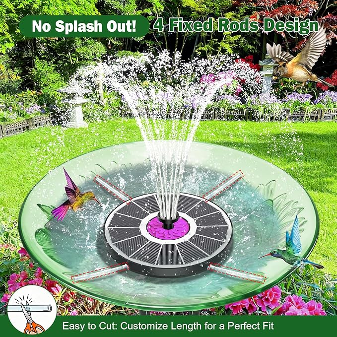 SZMP Powerful 3.5W Anti-Drift Solar Fountain for Bird Bath, Solar Powered Water Pump with 7 Nozzles, Bird Bath Fountain for Garden, Pool, Pond – Attracts Hummingbirds (White)