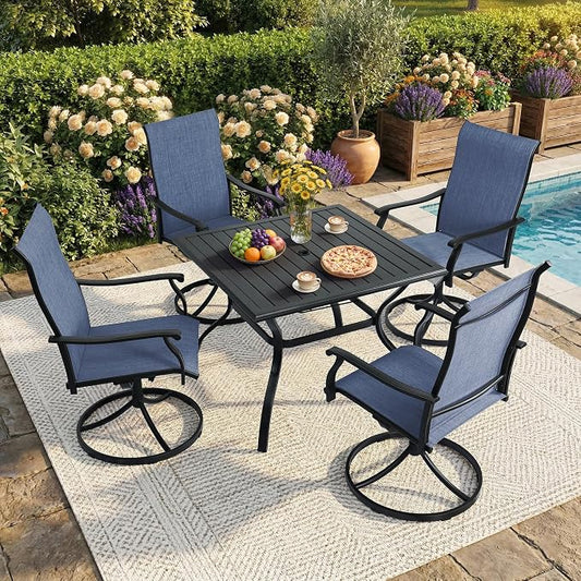 NOBLEMOOD 5-Piece Outdoor Dining Table & Chair Set, Outdoor Dining Set with 4 Textilene Swivel Chairs, Patio Metal Square Dining Table Set for Outside, Garden, Backyard by NOBLEMOOD