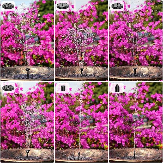 AISITIN 3.5W Solar Bird Bath Fountain Pump, Solar Fountain Pump for Bird Bath with 6 Nozzles, Solar Powered Water Fountain Pump for Garden, Ponds, Pool, Fish Tank, Aquarium and Outdoor, Black