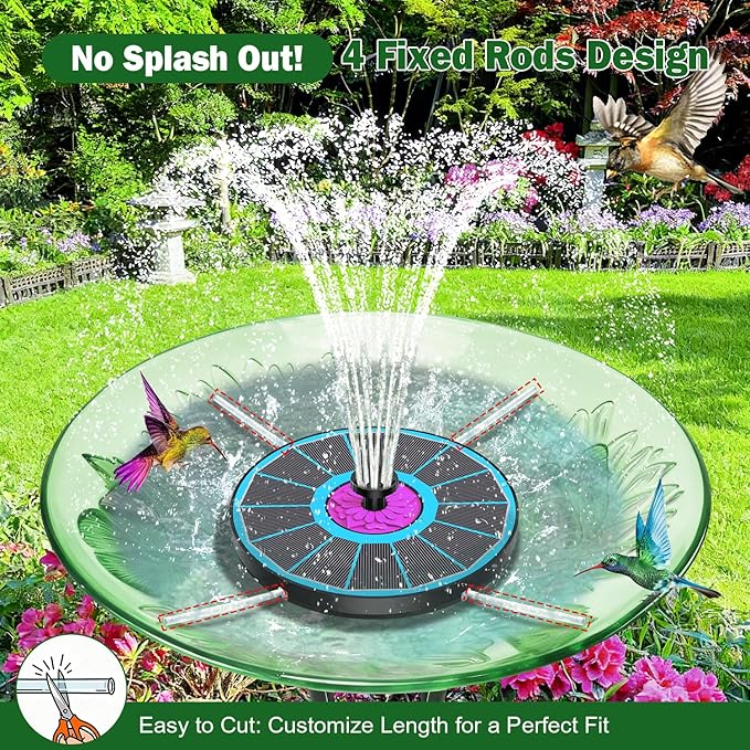 SZMP Powerful 3.5W Anti-Drift Solar Fountain for Bird Bath, Solar Powered Water Pump with 7 Nozzles, Bird Bath Fountain for Garden, Pool, Pond – Attracts Hummingbirds (Blue)