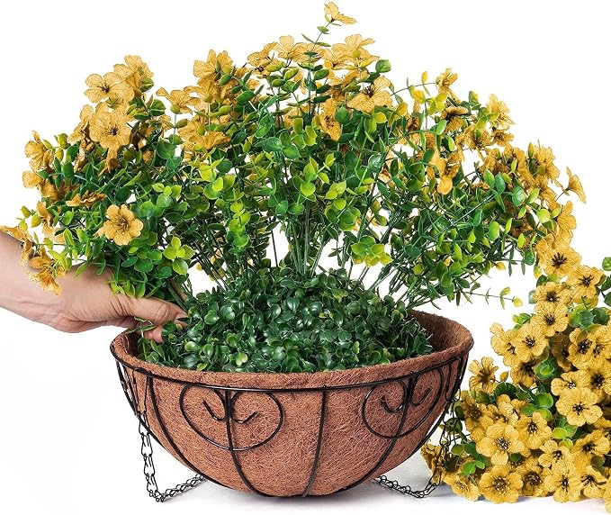 HyeFlora Artificial Fake Fall Hanging Mums Plants Flowers Basket for Outdoor, Autumn Faux Silk Yellow Daisy in Hang Planter Look Real UV Resistant for Porch Home Patio Balcony Yard Decor - Image 4
