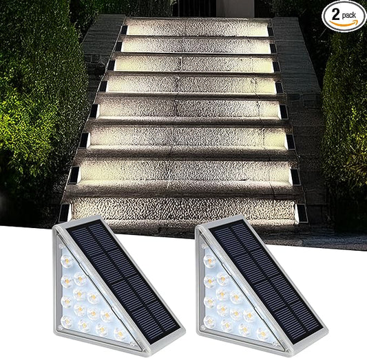 LED Solar Step Lights Waterproof Outdoor Stair Lights, Solar Deck Light Outdoor Decor IP67 Solar Decoration Light for Yard, Patio, Garden, Walkways, Front Door, Pathway, Driveway, Porch 2PK